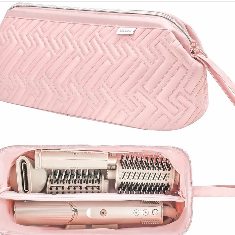 LEUDES Pink Quilted Travel Hair Styling Set Bag